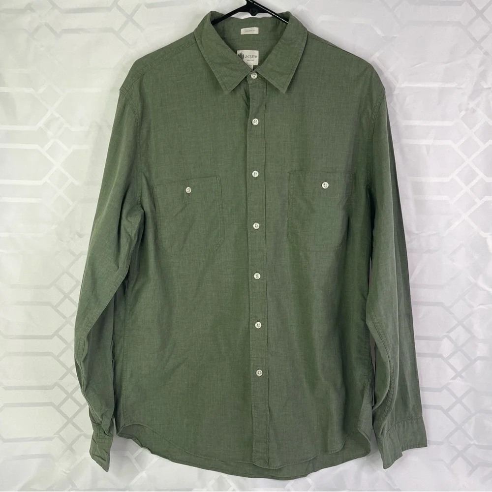 J.Crew Tailored Fit Olive Green Long Sleeve Button Down Shirt Men’s Size Large